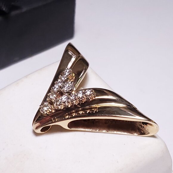 Vintage Custom .40ctw Natural SI2 GH Diamond "V" 10Kt Yellow Gold Enhancer#23330 - Picture 3 of 8